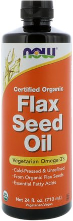 Certified Organic Flax Seed Oil, 24 fl oz (710 ml) by Now Foods-Kosttillskott, Efa Omega 3 6 9 (Epa Dha), Linolja