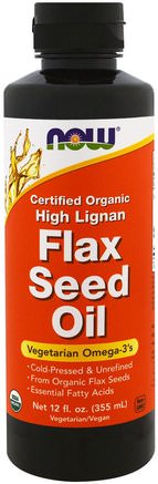 Certified Organic High Lignan Flax Seed Oil, 12 fl oz (355 ml) by Now Foods-Kosttillskott, Efa Omega 3 6 9 (Epa Dha), Linfröolja, Linfröolja