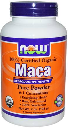 Certified Organic Maca, Pure Powder, 7 oz (198 g) by Now Foods-Hälsa, Män, Maca