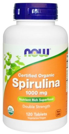 Certified Organic Spirulina, 1000 mg, 120 Tablets by Now Foods-Kosttillskott, Spirulina