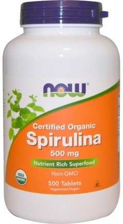 Certified Organic Spirulina, 500 mg, 500 Tablets by Now Foods-Kosttillskott, Spirulina, Alger Olika