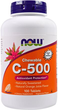 Chewable C-500, Orange Juice Flavor, 100 Tablets by Now Foods-Vitaminer, Vitamin C, C-Vitamin Tuggbar