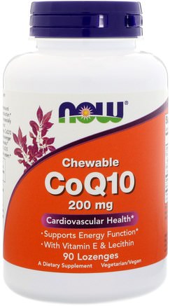 Chewable, CoQ10, 200 mg, 90 Lozenges by Now Foods-Kosttillskott, Antioxidanter, Koenzym Q10