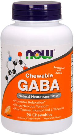 Chewable GABA, Natural Orange Flavor, 90 Chewables by Now Foods-Kosttillskott, Gaba (Gamma Aminosmörsyra), L Teanin, Nu Livsmedel L-Theanin