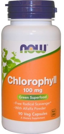 Chlorophyll, 100 mg, 90 Veggie Caps by Now Foods-Kosttillskott, Inre Deodorant, Alfalfa