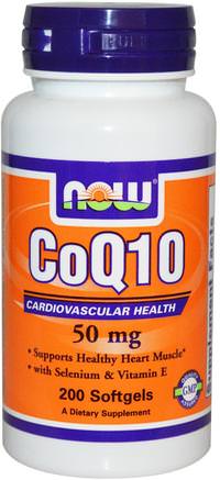 CoQ10, 50 mg, 200 Softgels by Now Foods-Kosttillskott, Koenzym Q10, Coq10 050 Mg