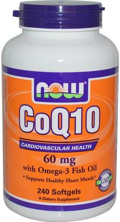 CoQ10 with Omega-3 Fish Oil, 60 mg, 240 Softgels by Now Foods-Kosttillskott, Koenzym Q10, Coq10 + Fiskolja, Coq10 60 Mg