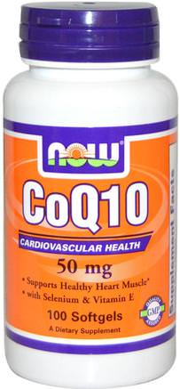 CoQ10, With Selenium and Vitamin E, 50 mg, 100 Softgels by Now Foods-Kosttillskott, Koenzym Q10, Coq10 050 Mg