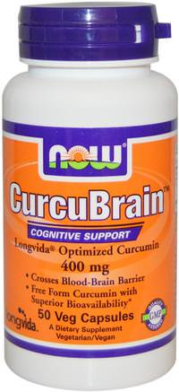 CurcuBrain, Cognitive Support, 400 mg, 50 Veg Capsules by Now Foods-Hälsa, Uppmärksamhet Underskott Störning, Lägg Till, Adhd, Hjärna