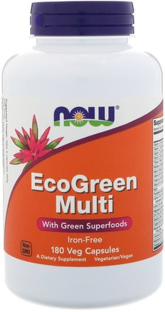 EcoGreen Multi, Iron-Free, 180 Veg Capsules by Now Foods-Sverige