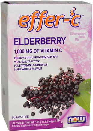 Effer-C, Effervescent Drink Mix, Elderberry, 30 Packets, 5.82 oz (165g) by Now Foods-Sport, Elektrolytdryckpåfyllning, Vitamin C