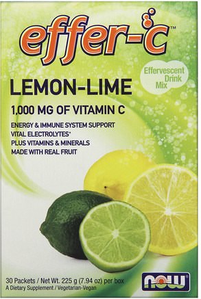 Effer-C, Effervescent Drink Mix, Lemon-Lime, 30 Packets, (7.5 g) Each by Now Foods-Sport, Elektrolytdryckpåfyllning, Vitamin C