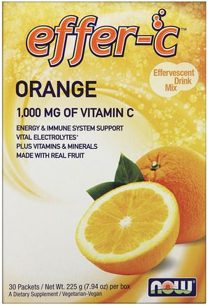 Effer-C, Effervescent Drink Mix, Orange, 30 Packets, 7.5 g Each by Now Foods-Sport, Elektrolytdryckpåfyllning, Vitamin C