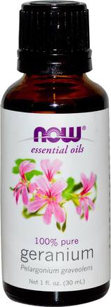 Essential Oils, Geranium, 1 fl oz (30 ml) by Now Foods-Bad, Skönhet, Aromaterapi Eteriska Oljor, Geranium Olja