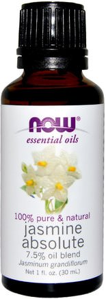 Essential Oils, Jasmine Absolute, 1 fl oz (30 ml) by Now Foods-Bad, Skönhet, Aromaterapi Eteriska Oljor, Jasminolja