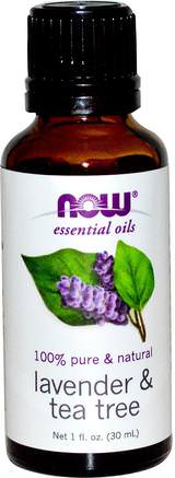 Essential Oils, Lavender & Tea Tree, 1 fl oz (30 ml) by Now Foods-Bad, Skönhet, Aromterapi Eteriska Oljor, Lavendel Olja, Hälsa, Hud, Tea Tree