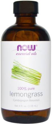Essential Oils, Lemongrass, 4 fl oz (118 ml) by Now Foods-Bad, Skönhet, Aromaterapi Eteriska Oljor, Citrongräsolja