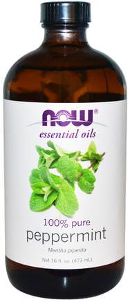 Essential Oils, Peppermint, 16 fl oz (473 ml) by Now Foods-Bad, Skönhet, Aromaterapi Eteriska Oljor, Pepparmynta Olja
