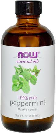 Essential Oils, Peppermint, 4 fl oz (118 ml) by Now Foods-Bad, Skönhet, Aromaterapi Eteriska Oljor, Pepparmynta Olja