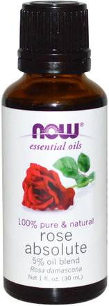 Essential Oils, Rose Absolute, 1 fl oz (30 ml) by Now Foods-Bad, Skönhet, Aromaterapi Eteriska Oljor, Rosa Höftfröolja