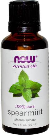 Essential Oils, Spearmint, 1 fl oz (30 ml) by Now Foods-Bad, Skönhet, Aromaterapi Eteriska Oljor, Spearmint Olja