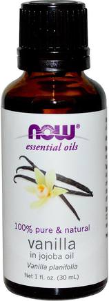 Essential Oils, Vanilla, In Jojoba Oil, 1 fl oz (30 ml) by Now Foods-Bad, Skönhet, Aromaterapi Eteriska Oljor, Aromaterapi Eteriska Oljeblandningar