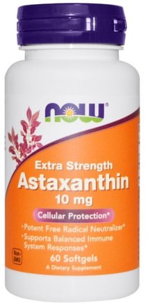 Astaxanthin, Extra Strength, 10 mg, 60 Softgels by Now Foods-Kosttillskott, Antioxidanter, Astaxanthin