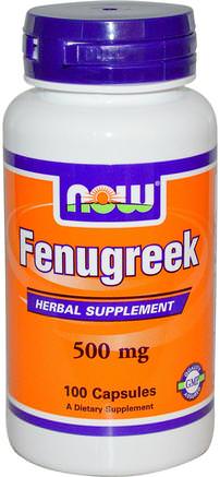 Fenugreek, 500 mg, 100 Veg Capsules by Now Foods-Hälsa, Blodsockerstöd, Fenegreek