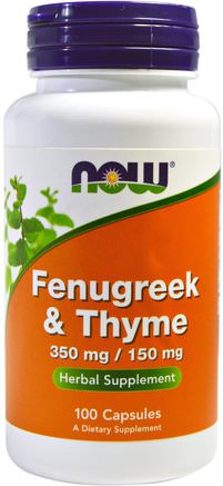 Fenugreek & Thyme, 350 mg/150 mg, 100 Capsules by Now Foods-Hälsa, Blodsockerstöd, Fenegreek, Örter, Timjan