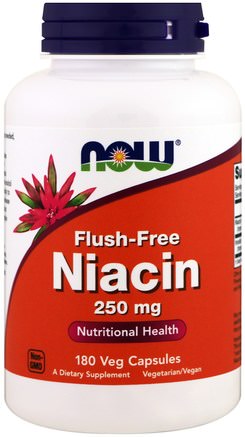 Flush-Free Niacin, 250 mg, 180 Veg Capsules by Now Foods-Vitaminer, Vitamin B, Vitamin B3, Vitamin B3 - Niacin Spolfri