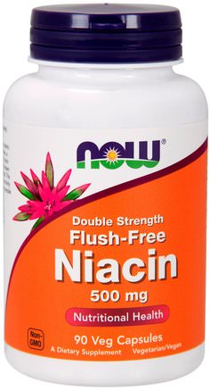 Flush-Free Niacin, Double Strength, 500 mg, 90 Veg Capsules by Now Foods-Vitaminer, Vitamin B, Vitamin B3, Vitamin B3 - Niacin Spolfri