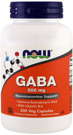 GABA, 500 mg, 200 Capsules by Now Foods-Kosttillskott, Aminosyror, Gaba (Gammaaminosmörsyra)