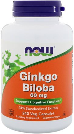 Ginkgo Biloba, 60 mg, 240 Veg Capsules by Now Foods-Örter, Ginkgo Biloba