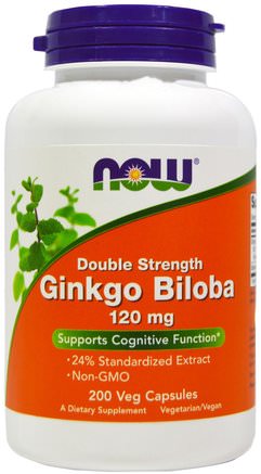 Ginkgo Biloba, Double Strength, 120 mg, 200 Veg Capsules by Now Foods-Örter, Ginkgo Biloba