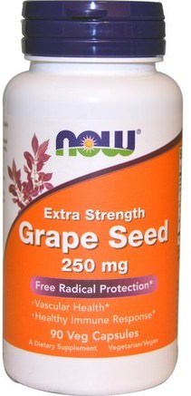 Grape Seed, Extra Strength, 250 mg, 90 Veg Capsules by Now Foods-Kosttillskott, Antioxidanter, Druvfrö Extrakt