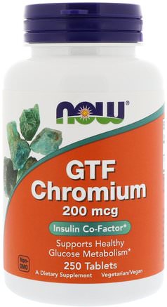 GTF Chromium, 200 mcg, 250 Tablets by Now Foods-Kosttillskott, Mineraler, Krom Gtf (Glukos Toleransfaktor)