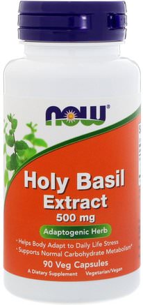 Holy Basil Extract, 500 mg, 90 Veg Capsules by Now Foods-Örter, Helig Basilika, Adaptogen