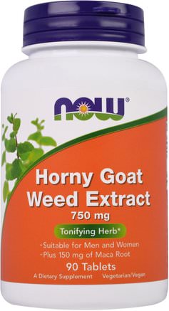 Horny Goat Weed Extract, 750 mg, 90 Tablets by Now Foods-Hälsa, Män, Kåt Getkräv, Maca