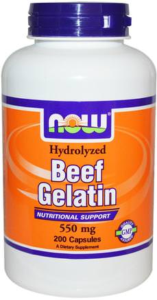 Hydrolyzed Beef Gelatin, 550 mg, 200 Capsules by Now Foods-Hälsa, Nagelhälsa, Gelatin, Nötköttgelatin