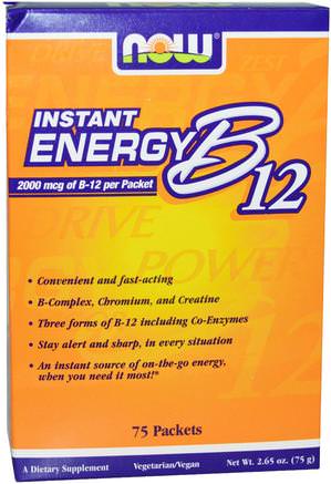 Instant Energy B-12, 2000 mcg, 75 Packets, (1 g) Each by Now Foods-Vitaminer, Vitamin B, Vitamin B12, Hälsa, Kronisk Trötthetssyndrom Cfs