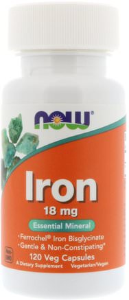 Iron, 18 mg, 120 Veg Capsules by Now Foods-Kosttillskott, Mineraler, Järn