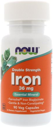 Iron, Double Strength, 36 mg, 90 Veg Capsules by Now Foods-Kosttillskott, Mineraler, Järn