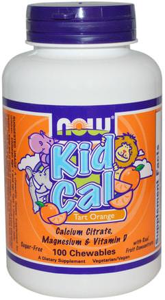 Kid Cal, Tart Orange, 100 Chewables by Now Foods-Kosttillskott, Mineraler, Kalcium Och Magnesium