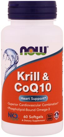 Krill & CoQ10, 60 Softgels by Now Foods-Kosttillskott, Koenzym Q10, Efa Omega 3 6 9 (Epa Dha), Krillolja, Krillolja Neptun