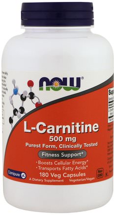 L-Carnitine, 500 mg, 180 Veg Capsules by Now Foods-Kosttillskott, Aminosyror, L Karnitin