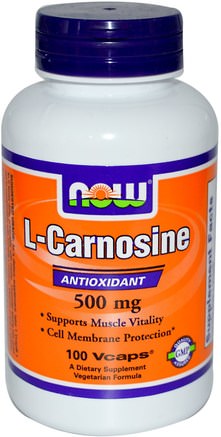 L-Carnosine, 500 mg, 100 Veg Capsules by Now Foods-Kosttillskott, Antioxidanter, Aminosyror