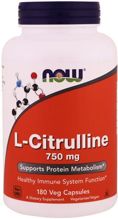 L-Citrulline, 750 mg, 180 Veg Capsules by Now Foods-Kosttillskott, Aminosyror, L Citrullin
