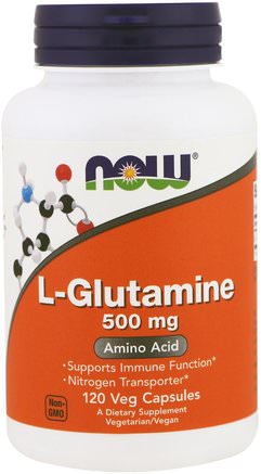 L-Glutamine, 500 mg, 120 Veg Capsules by Now Foods-Kosttillskott, Aminosyror, L Glutamin, L-Glutaminhylsor