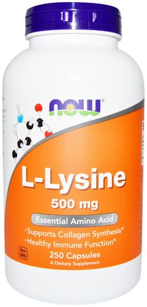 L-Lysine, 500 mg, 250 Capsules by Now Foods-Kosttillskott, Aminosyror, L Lysin