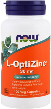 L-OptiZinc, 30 mg, 100 Veg Capsules by Now Foods-Kosttillskott, Mineraler, Koppar, Zink